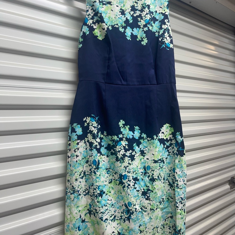 New York & Company Blue and Green Halter Fit and Flare Midi Dress
